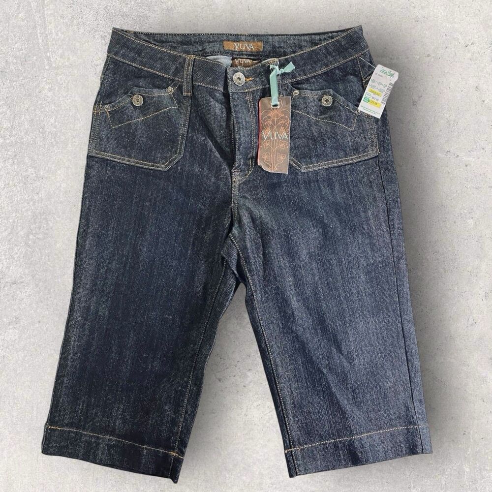 Yuva Capri Jeans Womens 14 Dark Wash Stretch Straight Leg NWT